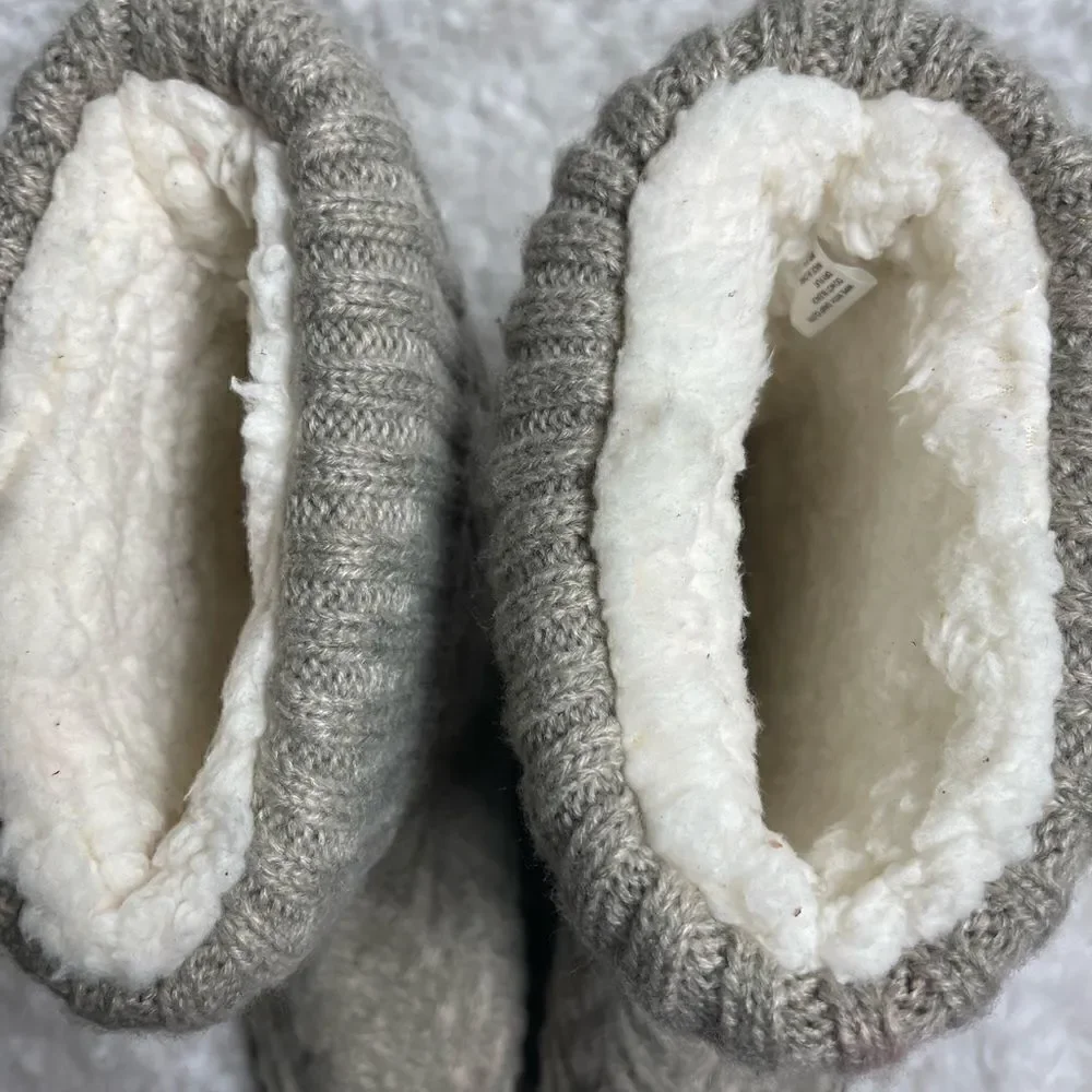 Mukluks beige and gray knit boots brown faux suede trim faux fur lining …